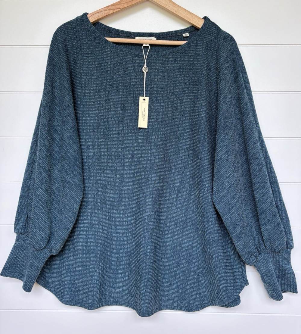 MAX STUDIO Dolman Sleeve Relaxed Lightweight Sweater Plus Size 1X Teal NWT Flaw